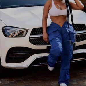 Blue High-Waist Cargo Pants for Women